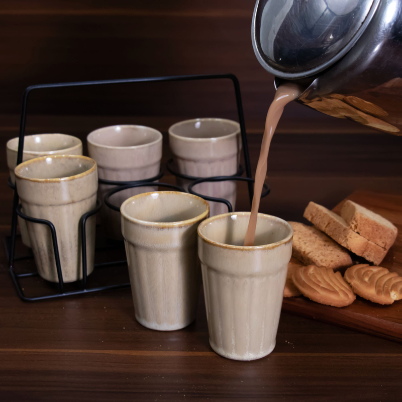 kulhad - set of 6 glasses with stand